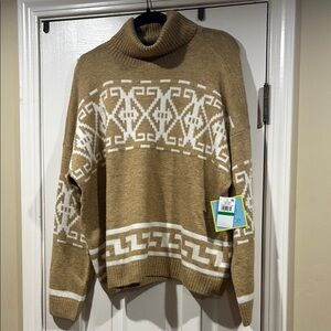 CeCe Tan and White Turtleneck Sweater